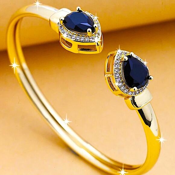 Gold Sapphire Zircon Bangle Bracelet - Picture 3 of 3